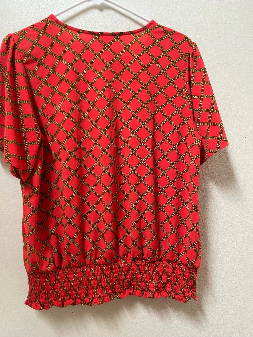 Michael Kors Red Diamond-Print V-Neck Button Top